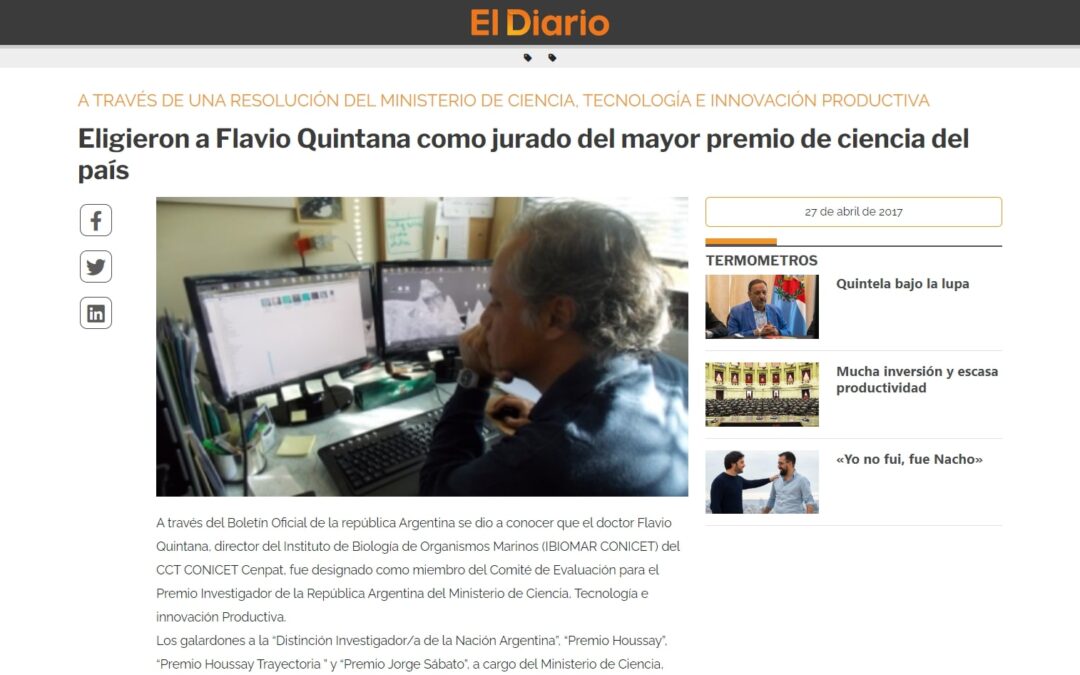 Eligieron a Flavio Quintana como jurado del mayor premio de ciencia del país